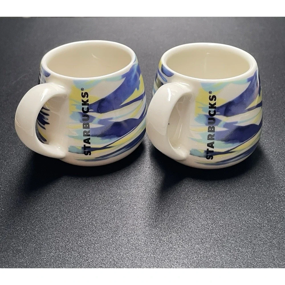 Starbucks 2016 Limited 3 oz Set of Espresso Cups. Watercolor Waves. New No Boxes
